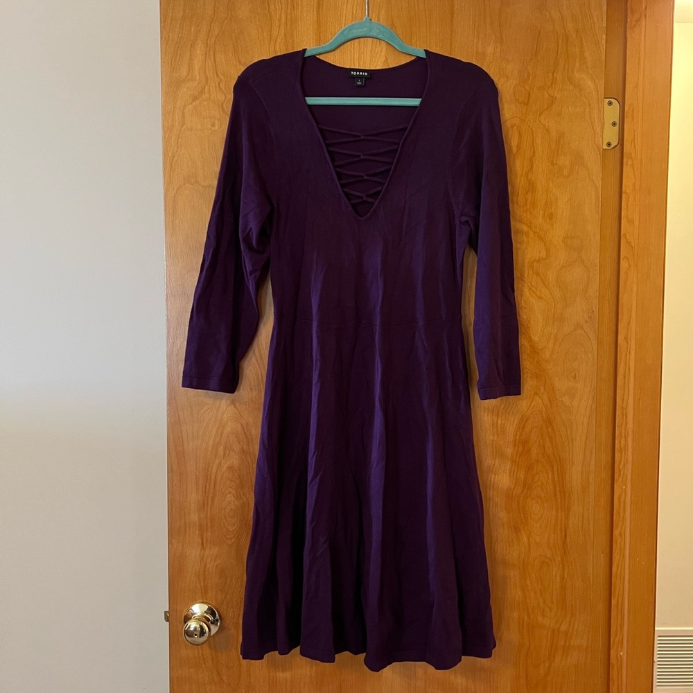 Torrid Purple Sweater Dress Rayon Nylon Blend Stretch Womens Plus Size 1